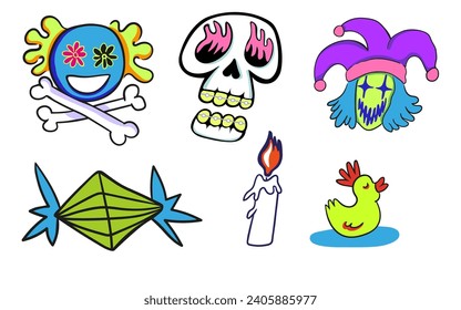 set of doodle elements in vector.teenage subcultural objects.image for stickers, print, app, design, web site, label, poster, postcard . Series of teenage icons