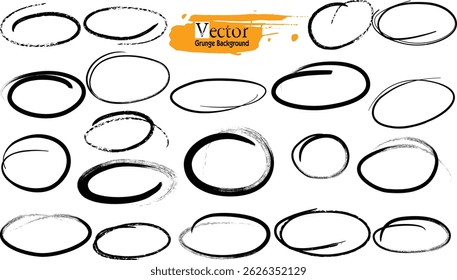 Set of doodle ellipses. Ellipses, ovals, drawn with a brush to circle the ex. Hand-drawn marker emphasis elements. scribble style. Rough crayon circles, Doodle set of black hand drawn circle line sket