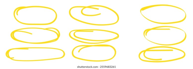 Set of doodle ellipses. Scribble ovals, bubbles to circle and highlight text. Handwriting horizontal ellipses isolated on white background. 333