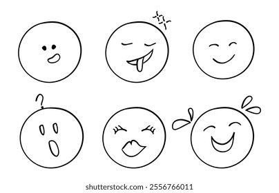 Set of Doodle Emoji Face Icons depicting various emotions including admiration, sadness, anger, and love.