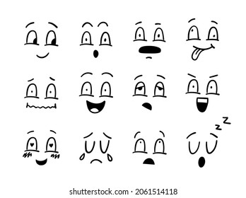 Set of doodle emotions. Hand drawn face collection. Vector illustration.