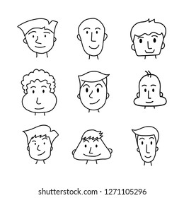 set of doodle face character design