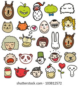 Set of doodle faces. Vector illustration.