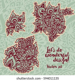 set of  doodle fantasy ornaments, vector illustration