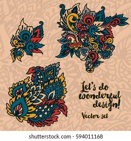 set of  doodle fantasy ornaments, vector illustration