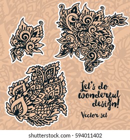 set of  doodle fantasy ornaments, vector illustration