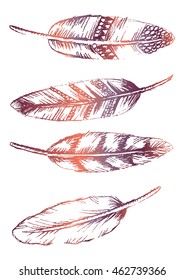 Set of doodle feathers.