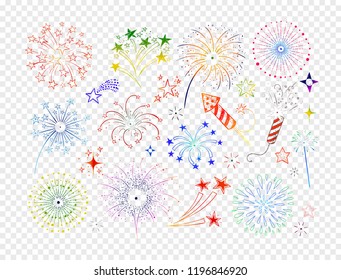 Set of doodle firework and fireckrackers