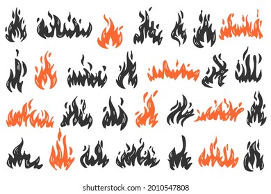 Set of doodle flame. Collection of hot flaming element.                                              ​Illustration of nature phenomenon.
