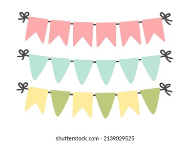 set of doodle flat clipart garland with flags