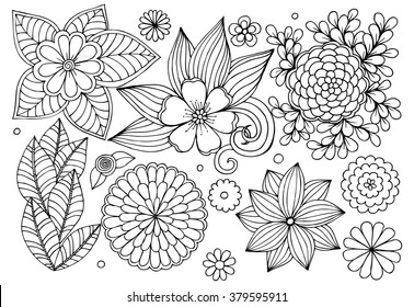 Set of doodle floral elements for card design or some your craetive ideas