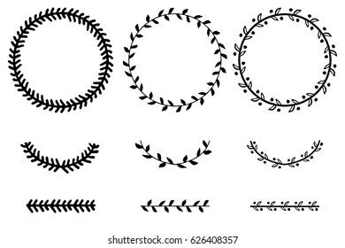 Set of doodle floral and leaf circle frames.illustration vector