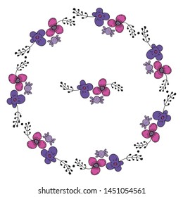 Set of doodle flovers. Vector colorfull illustration on isolated background. Wreath of flowers.
