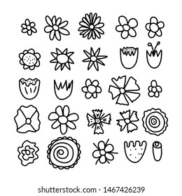 Set of doodle flower. Hand drawn botanic icons. Vector collection  illustration.