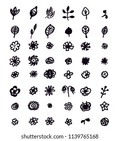 Set of doodle flower and leaves. 