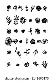 Set of doodle flower and leaves.