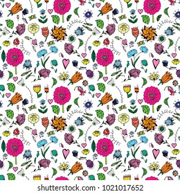 Set of Doodle, flower pattern on white background. imitation of children's drawing