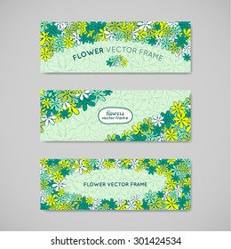 Set of doodle flowers banners. Cute hand drawn vector illustration