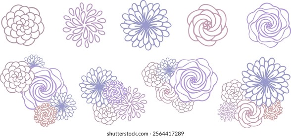 Set of doodle flowers. Hand drawn floral elements. Vector illustration.