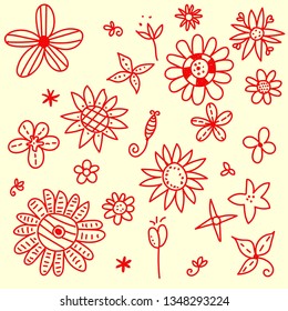 set of doodle flowers. some hand drawn flowers set on light color background