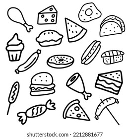 Set Doodle Food Elements Icon Vector Illustration