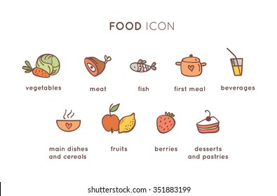 Set with doodle food icon in vector