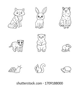 Set of doodle forest animals characters for children