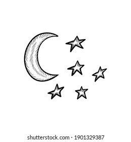 Set of doodle forest camping design elements. Hand drawn vector illustration, isolated on white background. Set of tourism equipment, engraved  in sketch.
