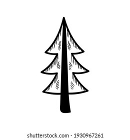 Set of doodle forest camping design elements. Hand drawn vector illustration, isolated on white background. Set of tourism equipment, engraved  in sketch.