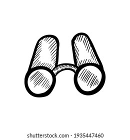 Set of doodle forest camping design elements. Hand drawn vector illustration, isolated on white background. Set of tourism equipment, engraved  in sketch.