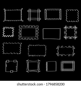 Set Doodle Frame And Border Elements Hand Drawn Collection Different Shapes Sketch Vector Design Style On White Background Illustration Isolated For Banner