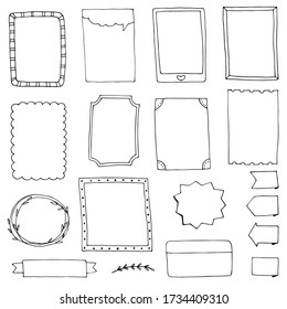 set of doodle frames for diary Set of hand-drawn outline frames