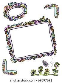 set of doodle frames and elements for design