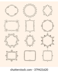 Set of doodle frames. Hand drawn frames set. Cartoon style. Vector.
