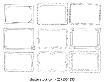 Set of doodle frames, hand-drawn style, border drawing vector