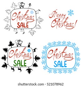 Set of doodle frames with Merry Christmas title.