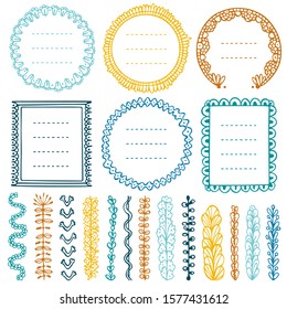 Set of doodle frames, vignettes, and dividers for bullet journal, notebook, diary, and planner isolated on white background. Hand-drawn vector illustration with space for your text.