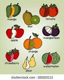 set of doodle fruit