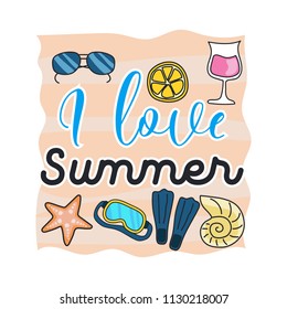 Set of doodle fun summer holidays cards design. Hello summer hand drawn style vector illustration