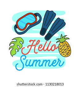 Set of doodle fun summer holidays cards design. Hello summer hand drawn style vector illustration