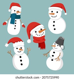 Set of doodle funny snowman with a pattern for decoration, design of cards, invitations