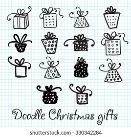 Set of doodle gifts. Vector illustration.
