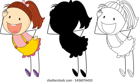 Set of doodle girl character illustration