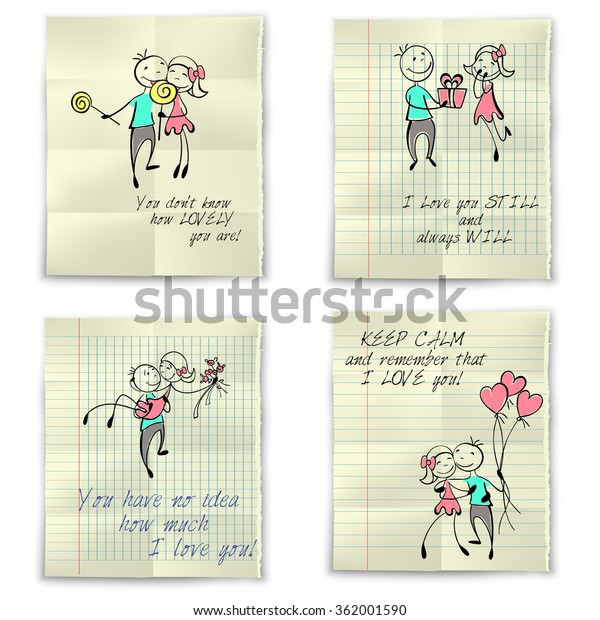 Set Doodle Greeting Valentines Day Love Stock Vector Royalty Free