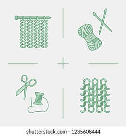 Set of doodle hand draw bages of tailor and knitting stuff. Simple knit or tailor emblem design. Wool handmade shop logo or icon for masters.