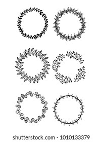set of doodle hand draw elements floral wreath 
