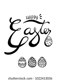set of doodle hand draw happy easter and eggs