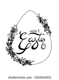 set of doodle hand draw happy easter and eggs