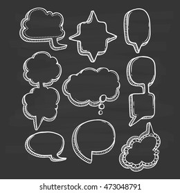 set of doodle or hand drawing bubble speech on chalkboard background
