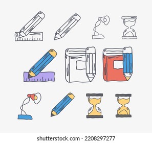Set Doodle hand drawing icon office with color 